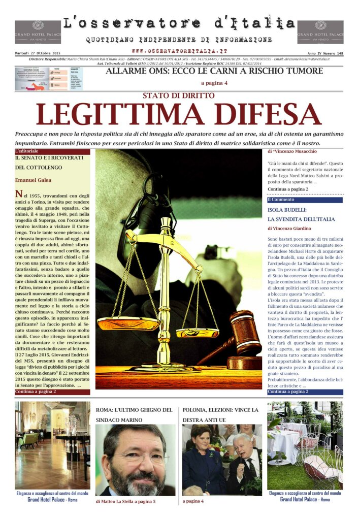 L'osservatore d'Italia edizione del 27 Ottobre 2015